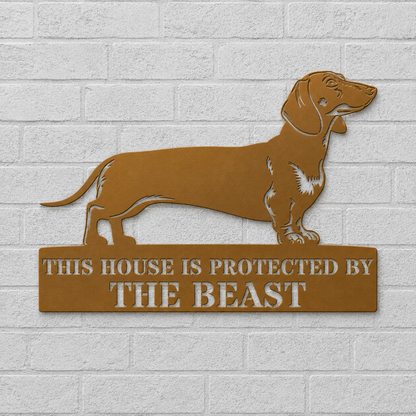 Personalized Dachshund Guard Metal Sign. Custom Name Wall Decor