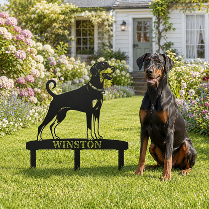 Personalized Dobermann Garden Metal Sign With Stakes. Custom Dog Lover Name Gift
