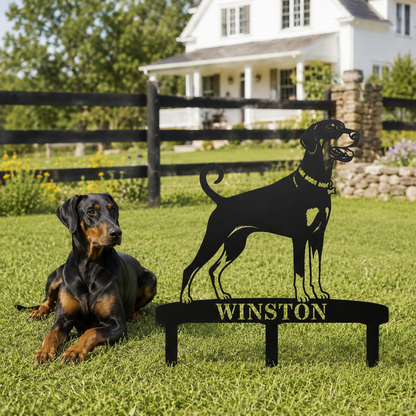 Personalized Dobermann Garden Metal Sign With Stakes. Custom Dog Lover Name Gift