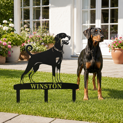 Personalized Dobermann Garden Metal Sign With Stakes. Custom Dog Lover Name Gift