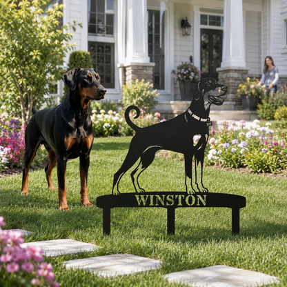 Personalized Dobermann Garden Metal Sign With Stakes. Custom Dog Lover Name Gift