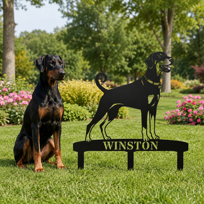 Personalized Dobermann Garden Metal Sign With Stakes. Custom Dog Lover Name Gift