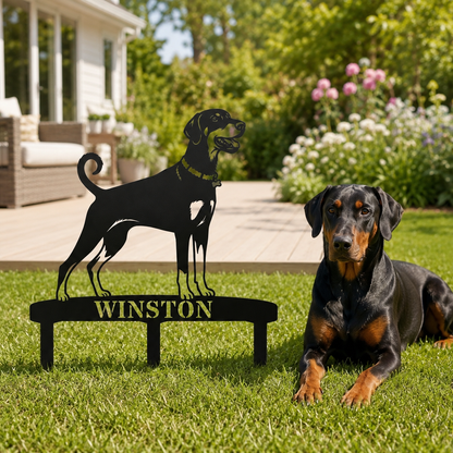 Personalized Dobermann Garden Metal Sign With Stakes. Custom Dog Lover Name Gift