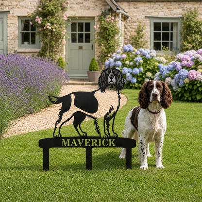 Personalized English Springer Spaniel Garden Metal Sign With Stakes. Custom Dog Lover Name Gift