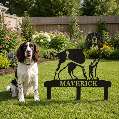 Personalized English Springer Spaniel Garden Metal Sign With Stakes. Custom Dog Lover Name Gift