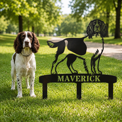 Personalized English Springer Spaniel Garden Metal Sign With Stakes. Custom Dog Lover Name Gift