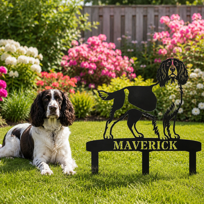 Personalized English Springer Spaniel Garden Metal Sign With Stakes. Custom Dog Lover Name Gift