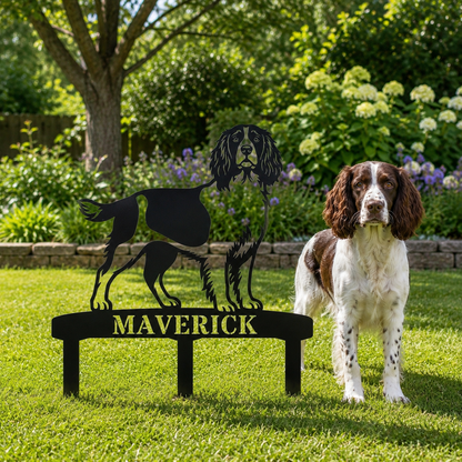 Personalized English Springer Spaniel Garden Metal Sign With Stakes. Custom Dog Lover Name Gift