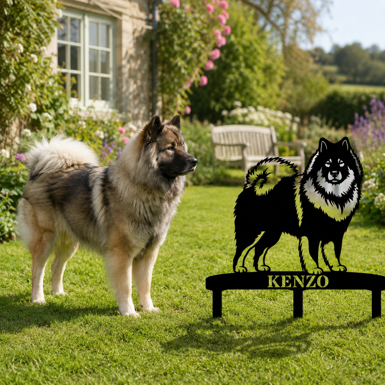 Personalized Eurasier Garden Metal Sign With Stakes. Custom Dog Lover Name Gift