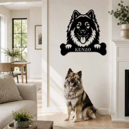 Personalized Eurasier With Bone Metal Sign Gift. Custom Dog Name Decor