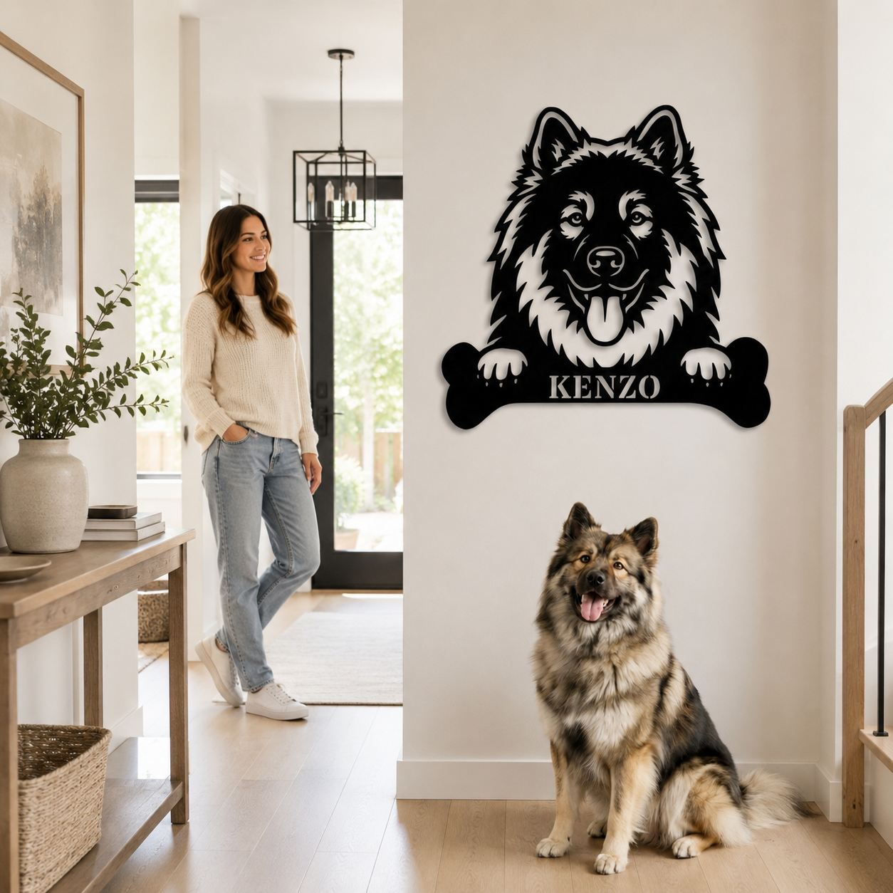 Personalized Eurasier With Bone Metal Sign Gift. Custom Dog Name Decor