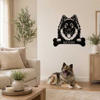 Personalized Eurasier With Bone Metal Sign Gift. Custom Dog Name Decor