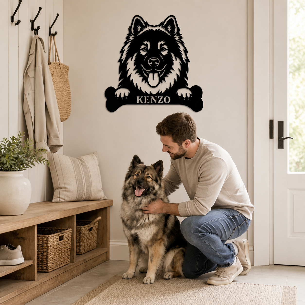 Personalized Eurasier With Bone Metal Sign Gift. Custom Dog Name Decor