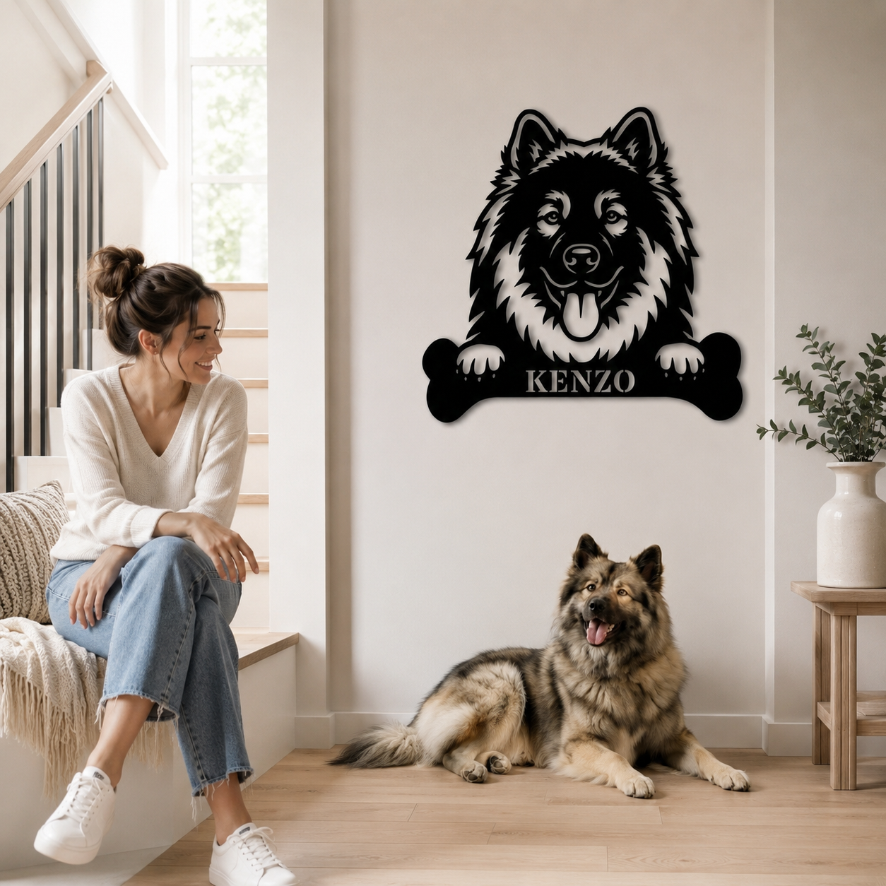 Personalized Eurasier With Bone Metal Sign Gift. Custom Dog Name Decor