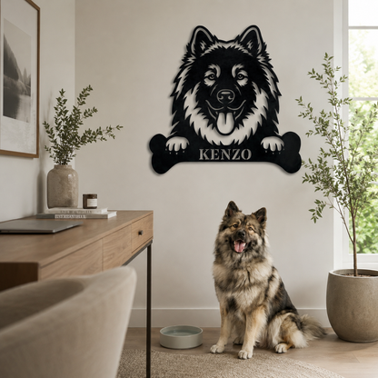Personalized Eurasier With Bone Metal Sign Gift. Custom Dog Name Decor