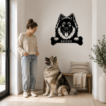 Personalized Eurasier With Bone Metal Sign Gift. Custom Dog Name Decor