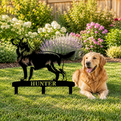 Personalized Golden Retriever Garden Metal Sign With Stakes. Custom Dog Lover Name Gift