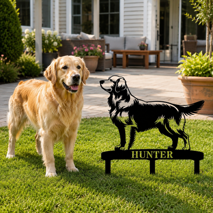 Personalized Golden Retriever Garden Metal Sign With Stakes. Custom Dog Lover Name Gift