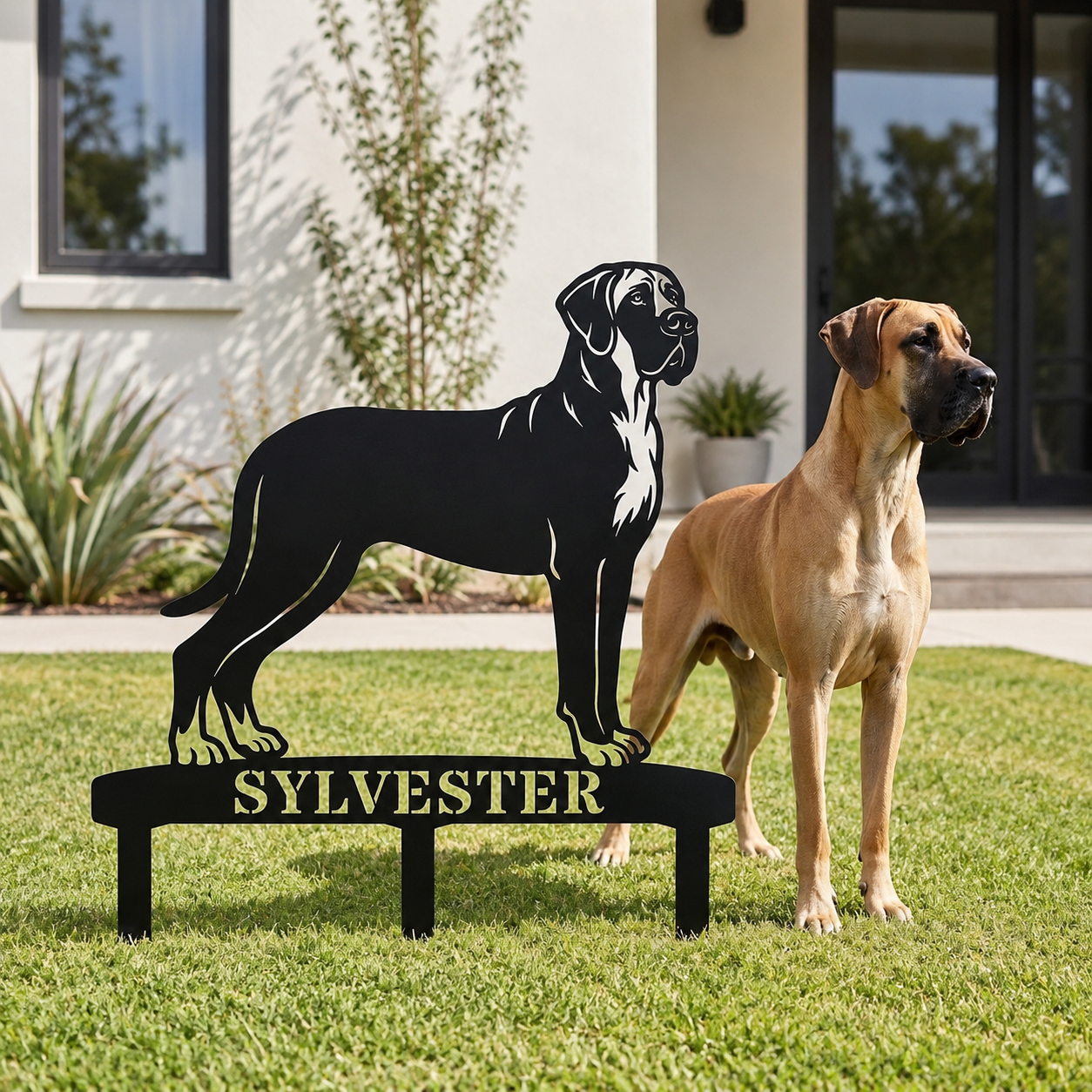 Personalized Granddanois Garden Metal Sign With Stakes. Custom Dog Lover Name Gift
