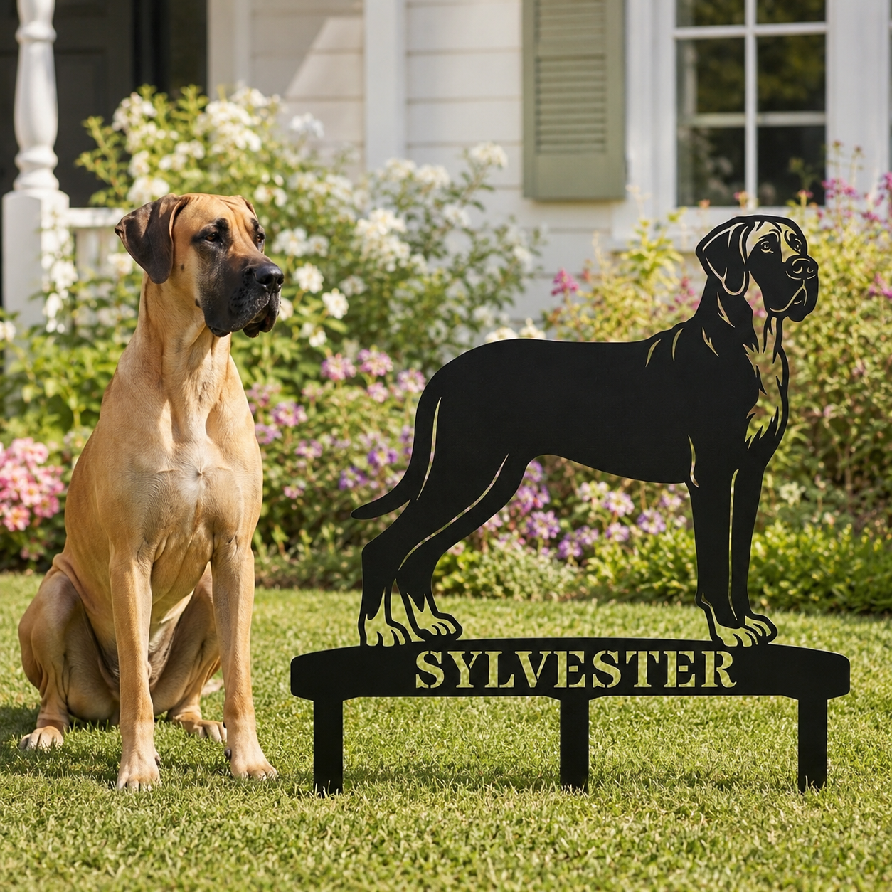 Personalized Granddanois Garden Metal Sign With Stakes. Custom Dog Lover Name Gift