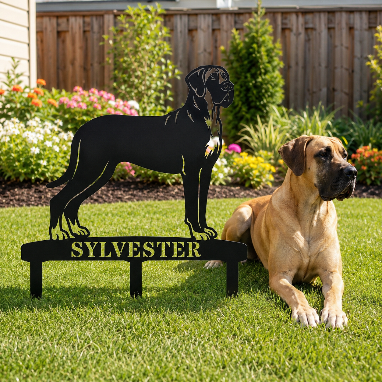 Personalized Granddanois Garden Metal Sign With Stakes. Custom Dog Lover Name Gift