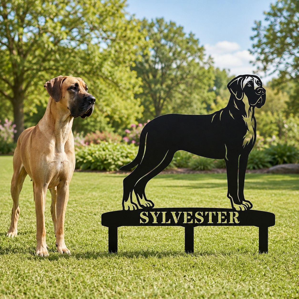 Personalized Granddanois Garden Metal Sign With Stakes. Custom Dog Lover Name Gift