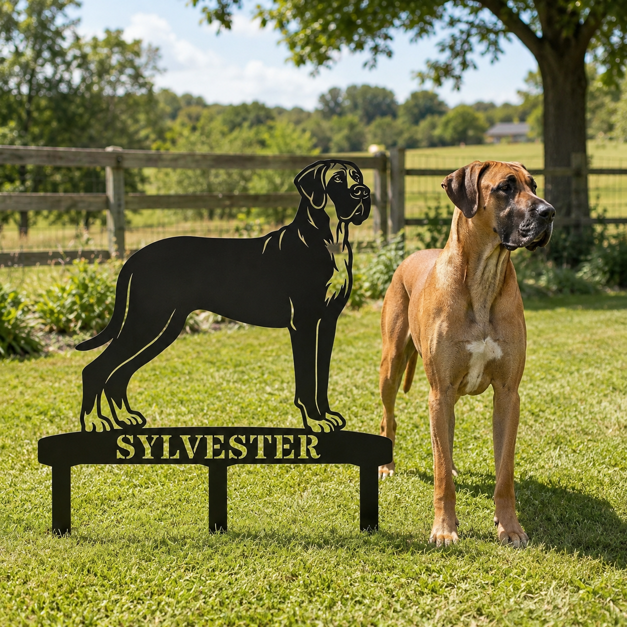 Personalized Granddanois Garden Metal Sign With Stakes. Custom Dog Lover Name Gift