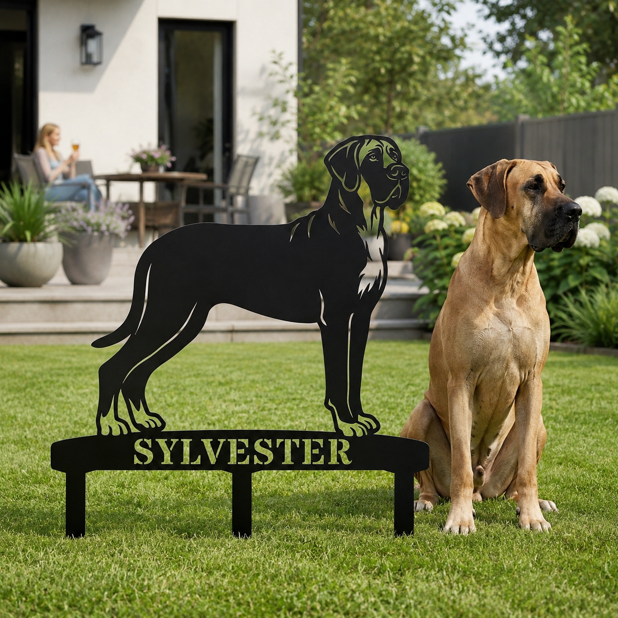 Personalized Granddanois Garden Metal Sign With Stakes. Custom Dog Lover Name Gift
