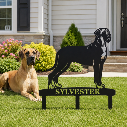 Personalized Granddanois Garden Metal Sign With Stakes. Custom Dog Lover Name Gift