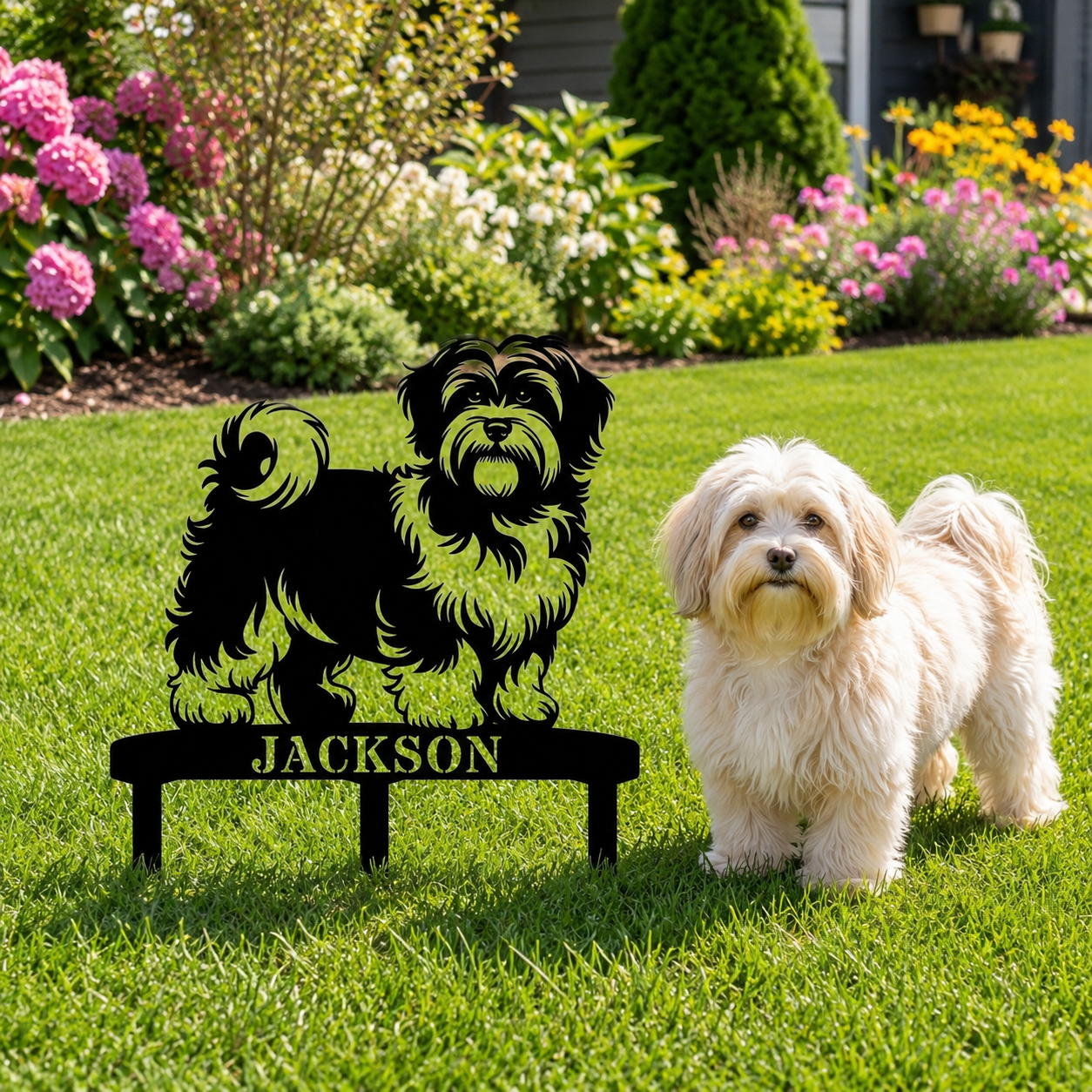 Personalized Havanese Garden Metal Sign With Stakes. Custom Dog Lover Name Gift