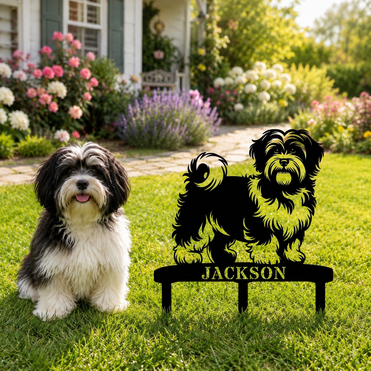 Personalized Havanese Garden Metal Sign With Stakes. Custom Dog Lover Name Gift