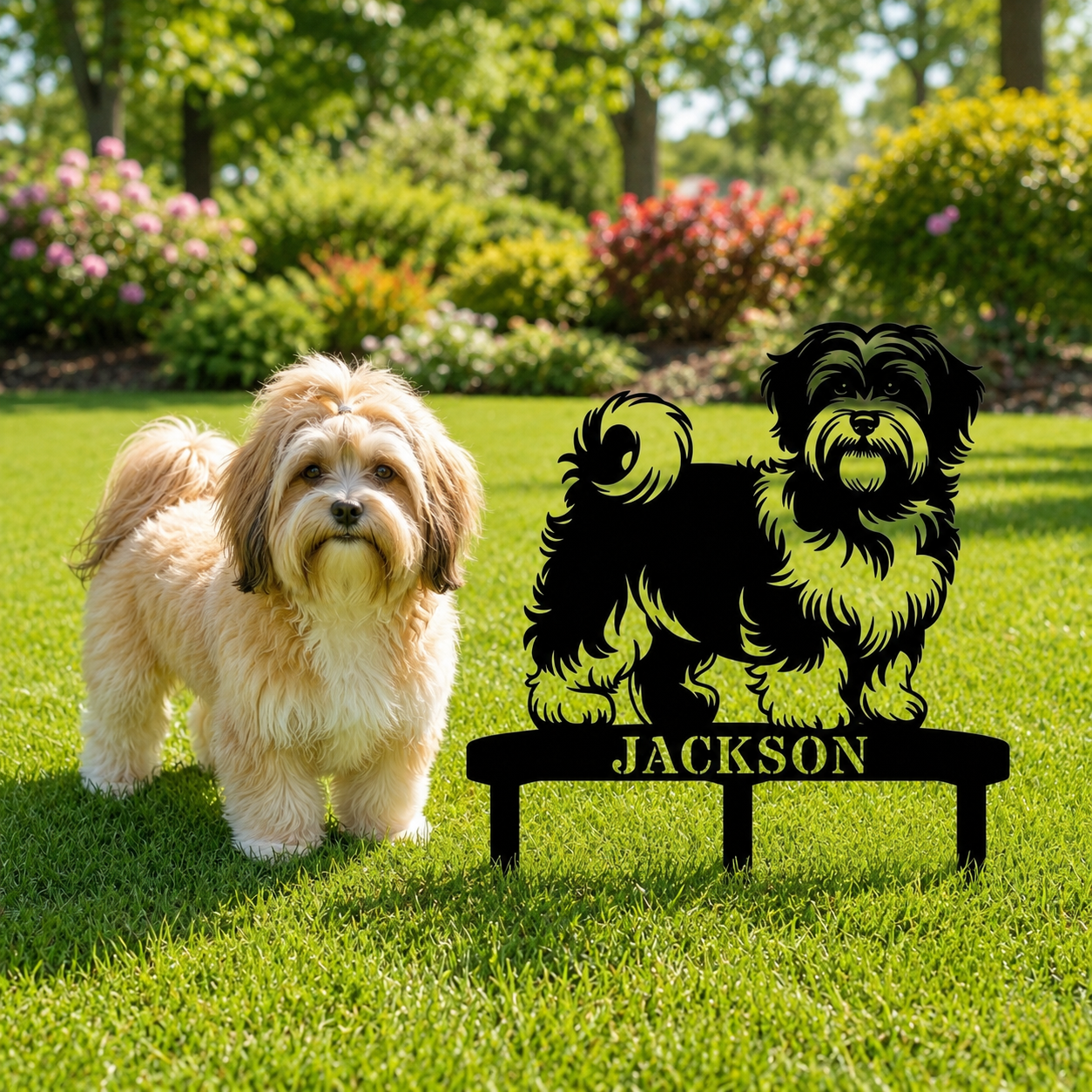 Personalized Havanese Garden Metal Sign With Stakes. Custom Dog Lover Name Gift