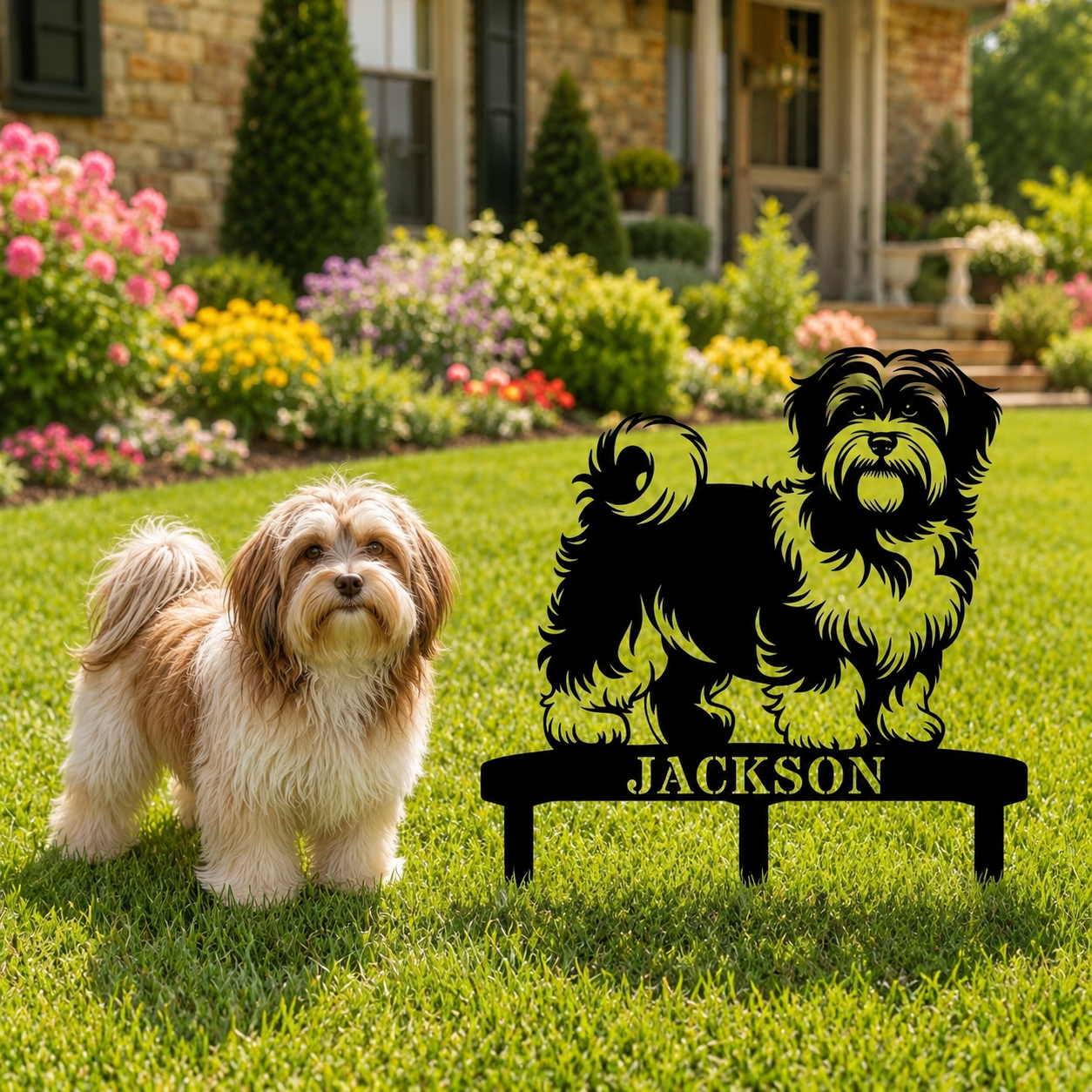 Personalized Havanese Garden Metal Sign With Stakes. Custom Dog Lover Name Gift