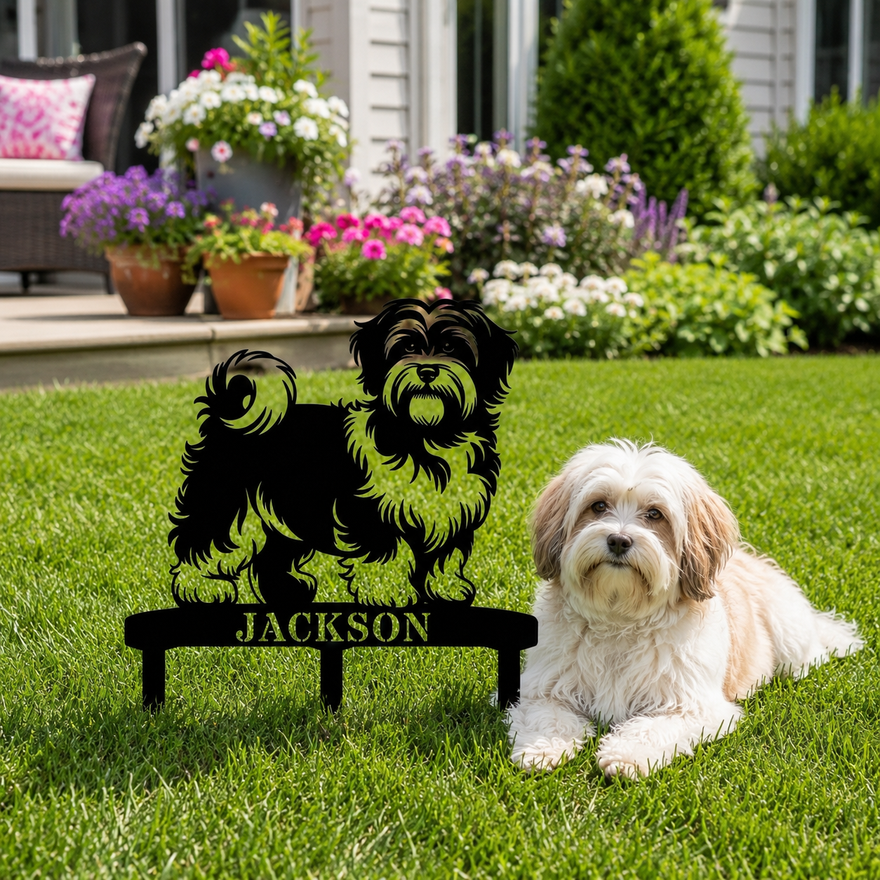 Personalized Havanese Garden Metal Sign With Stakes. Custom Dog Lover Name Gift