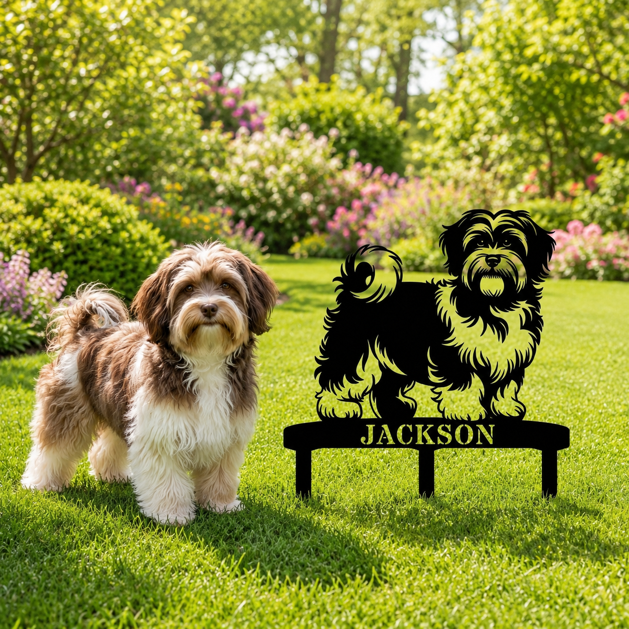 Personalized Havanese Garden Metal Sign With Stakes. Custom Dog Lover Name Gift