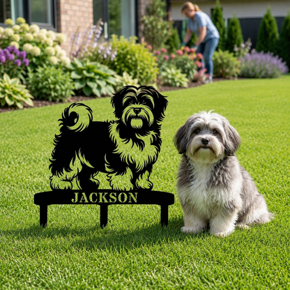 Personalized Havanese Garden Metal Sign With Stakes. Custom Dog Lover Name Gift