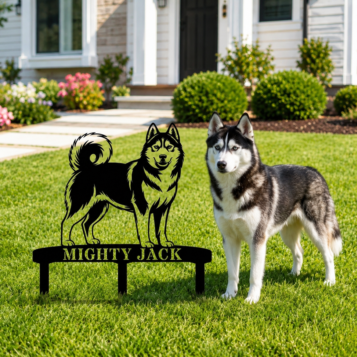 Personalized Husky Garden Metal Sign With Stakes. Custom Dog Lover Remembrance Name Gift