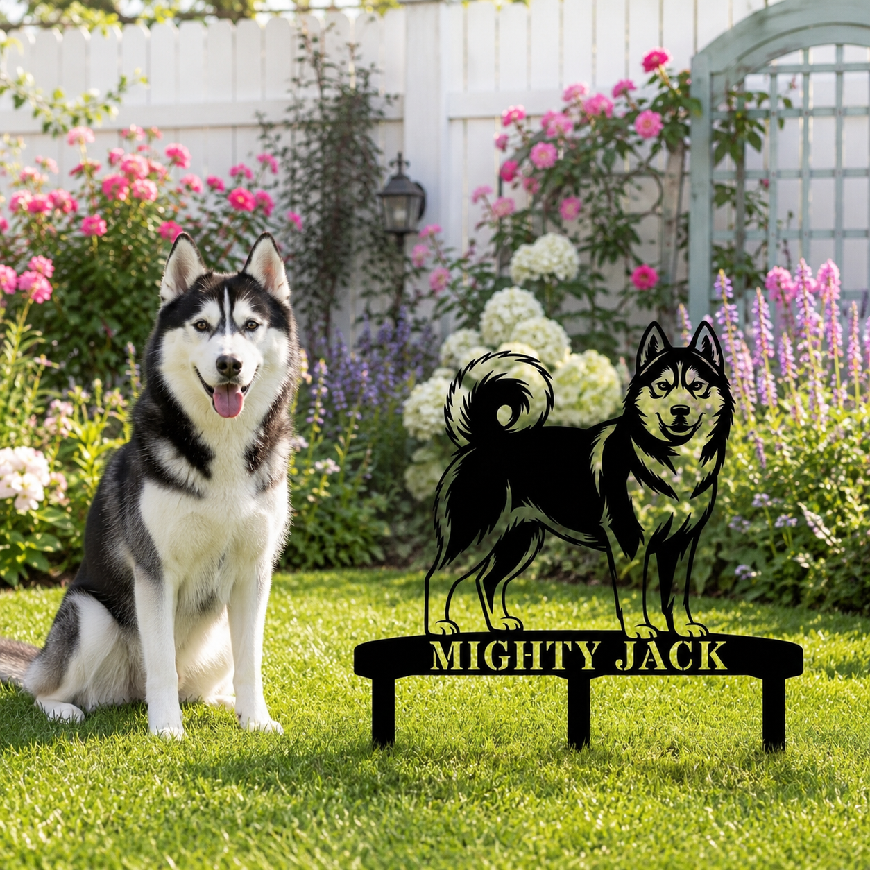 Personalized Husky Garden Metal Sign With Stakes. Custom Dog Lover Remembrance Name Gift