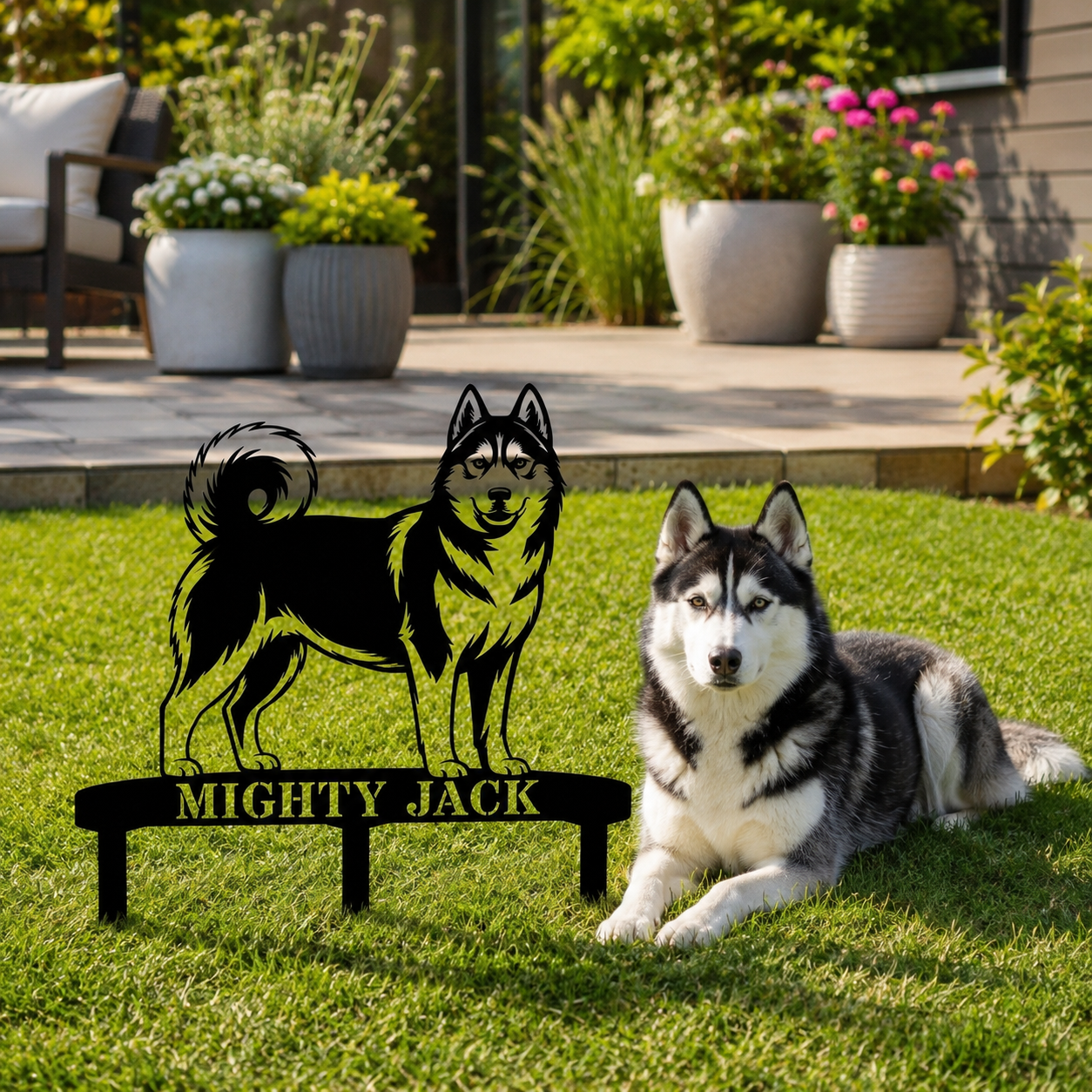 Personalized Husky Garden Metal Sign With Stakes. Custom Dog Lover Remembrance Name Gift