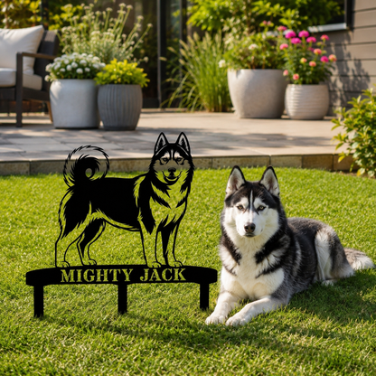 Personalized Husky Garden Metal Sign With Stakes. Custom Dog Lover Remembrance Name Gift