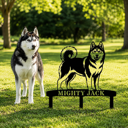 Personalized Husky Garden Metal Sign With Stakes. Custom Dog Lover Remembrance Name Gift