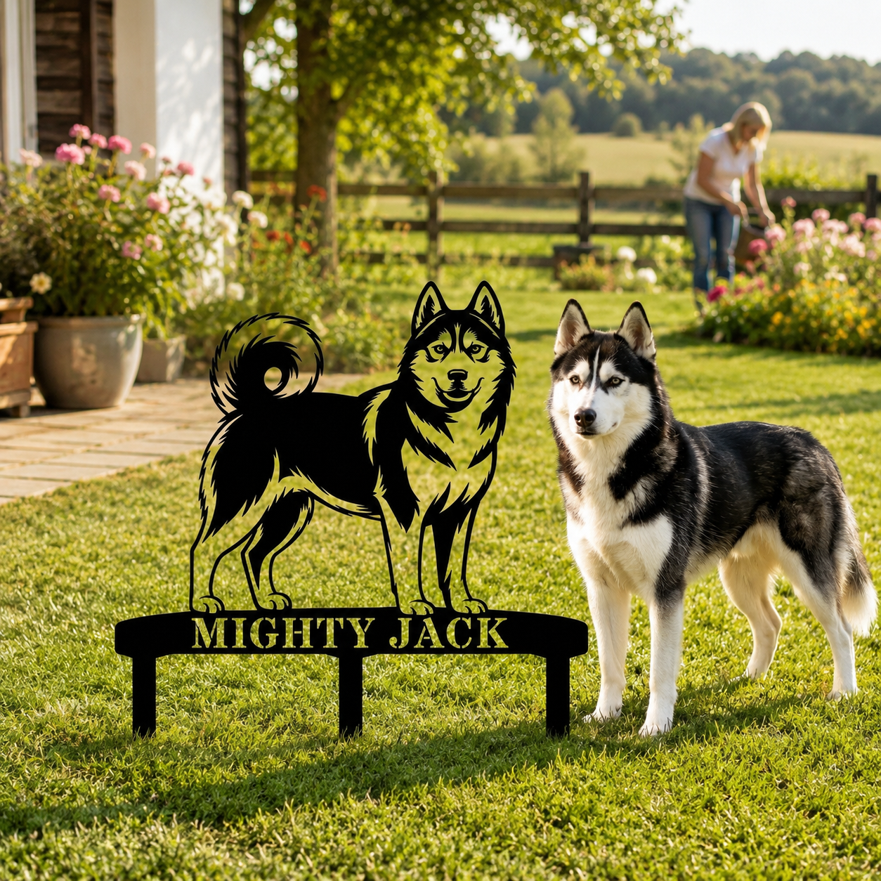 Personalized Husky Garden Metal Sign With Stakes. Custom Dog Lover Remembrance Name Gift