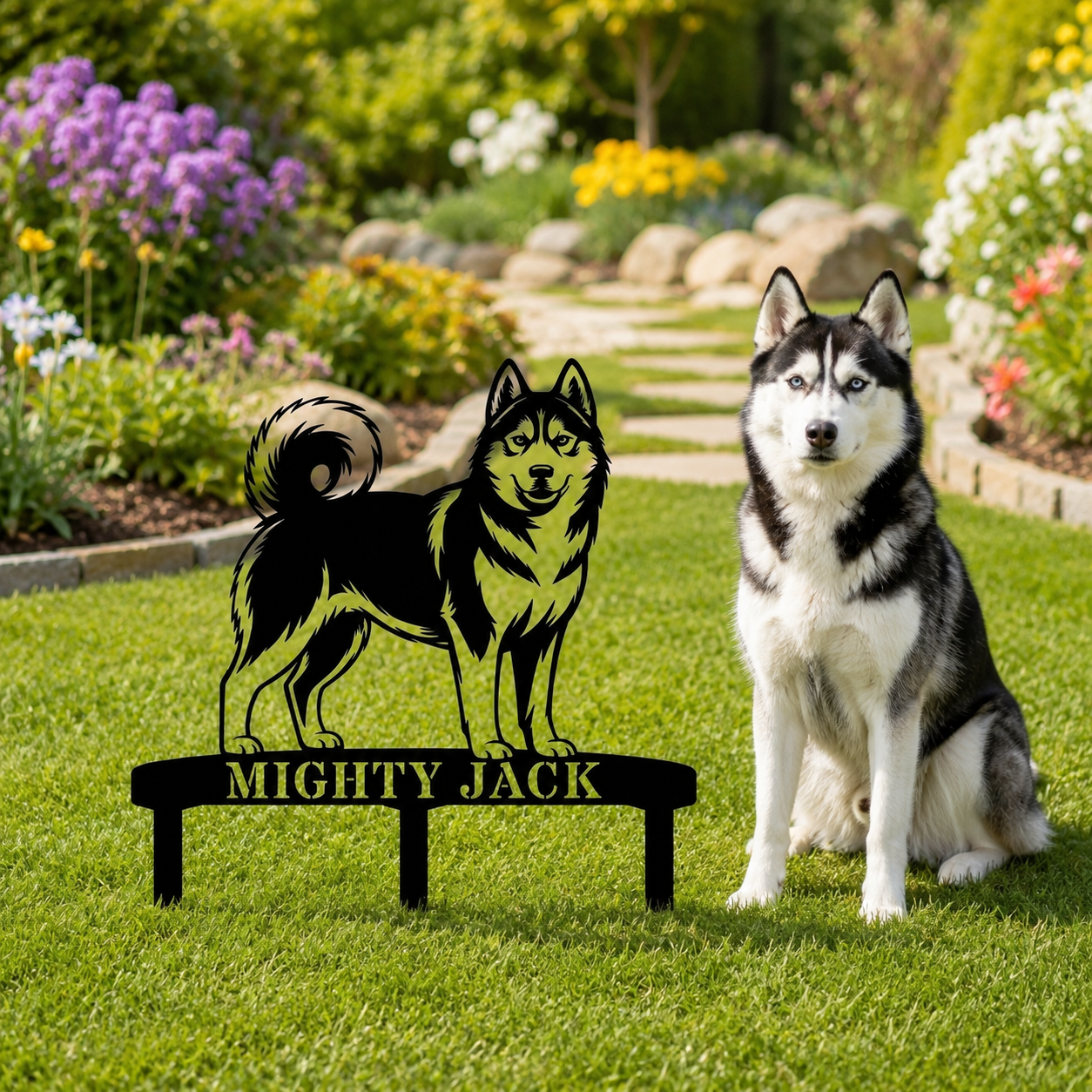 Personalized Husky Garden Metal Sign With Stakes. Custom Dog Lover Remembrance Name Gift
