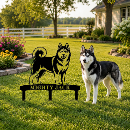 Personalized Husky Garden Metal Sign With Stakes. Custom Dog Lover Remembrance Name Gift