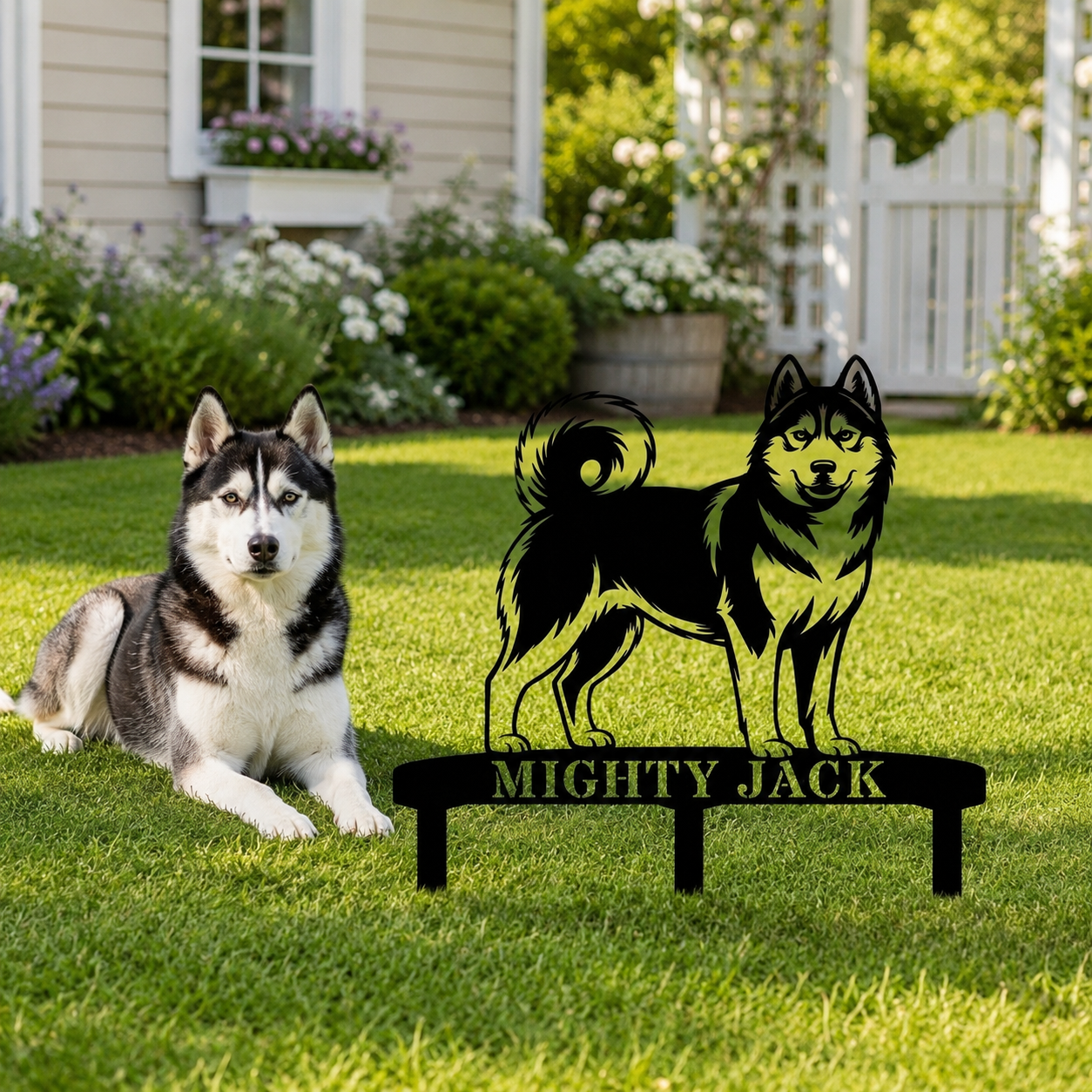 Personalized Husky Garden Metal Sign With Stakes. Custom Dog Lover Remembrance Name Gift