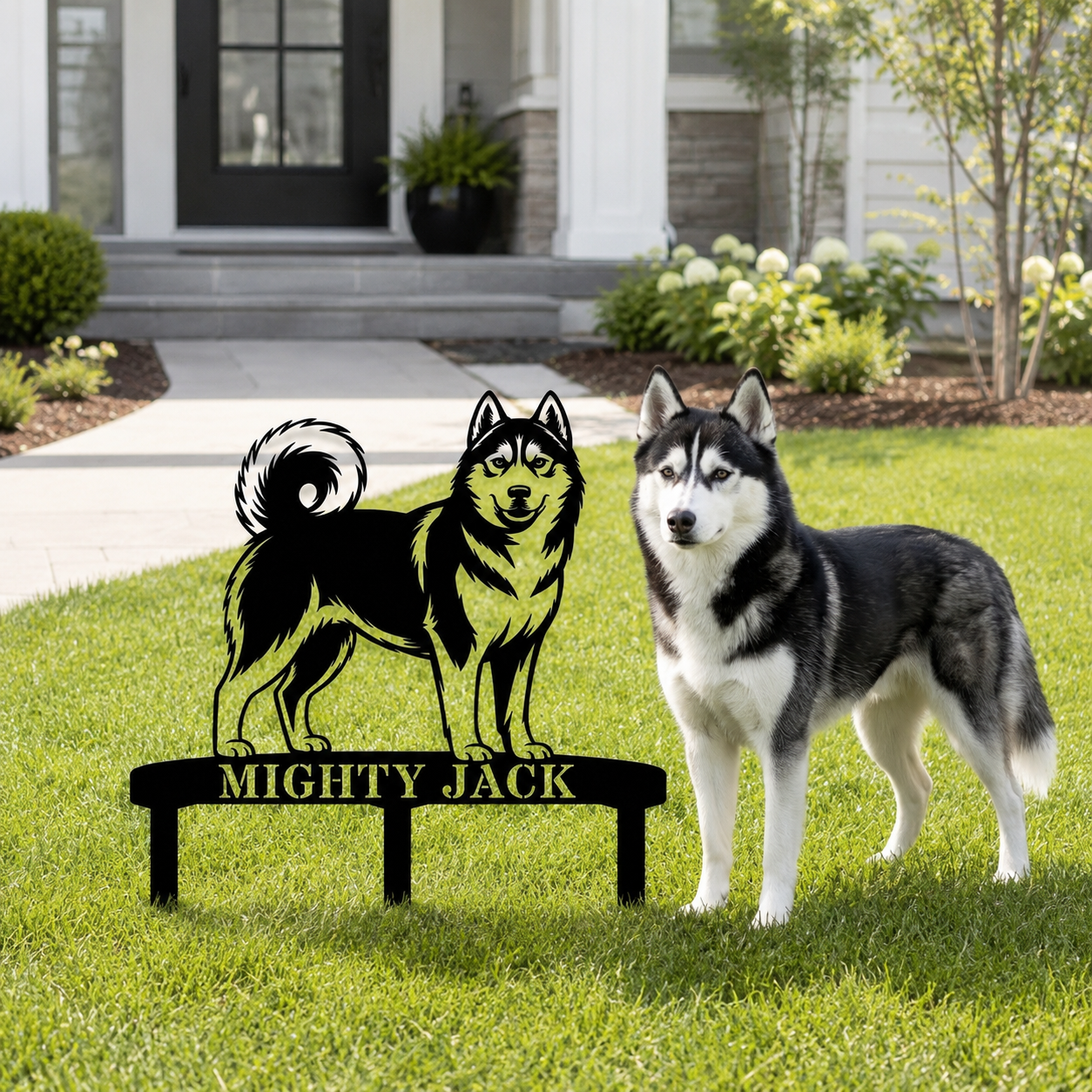 Personalized Husky Garden Metal Sign With Stakes. Custom Dog Lover Remembrance Name Gift