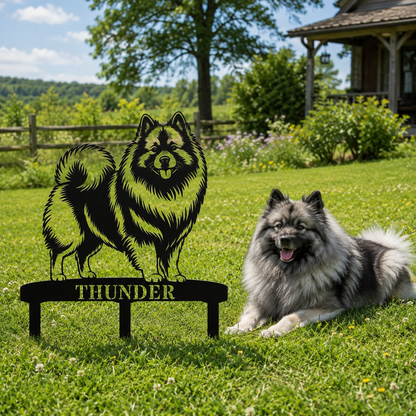 Personalized Keeshond Garden Metal Sign With Stakes. Custom Dog Lover Name Gift