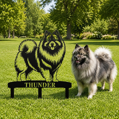 Personalized Keeshond Garden Metal Sign With Stakes. Custom Dog Lover Name Gift