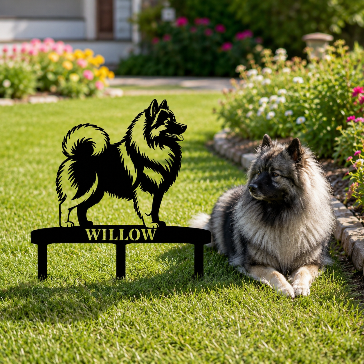 Personalized Wolfspitz Garden Metal Sign With Stakes. Custom Dog Keeshond Name Decor Name Gift