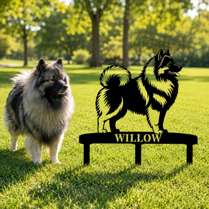Personalized Wolfspitz Garden Metal Sign With Stakes. Custom Dog Keeshond Name Decor Name Gift